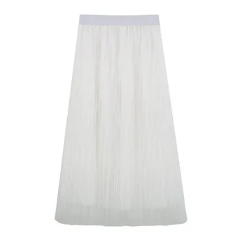 

2019 4 Colors Available New Arrival High Waist Tulle Splcing Faldas Largas Elegantes Pleated Skirt Women clothes