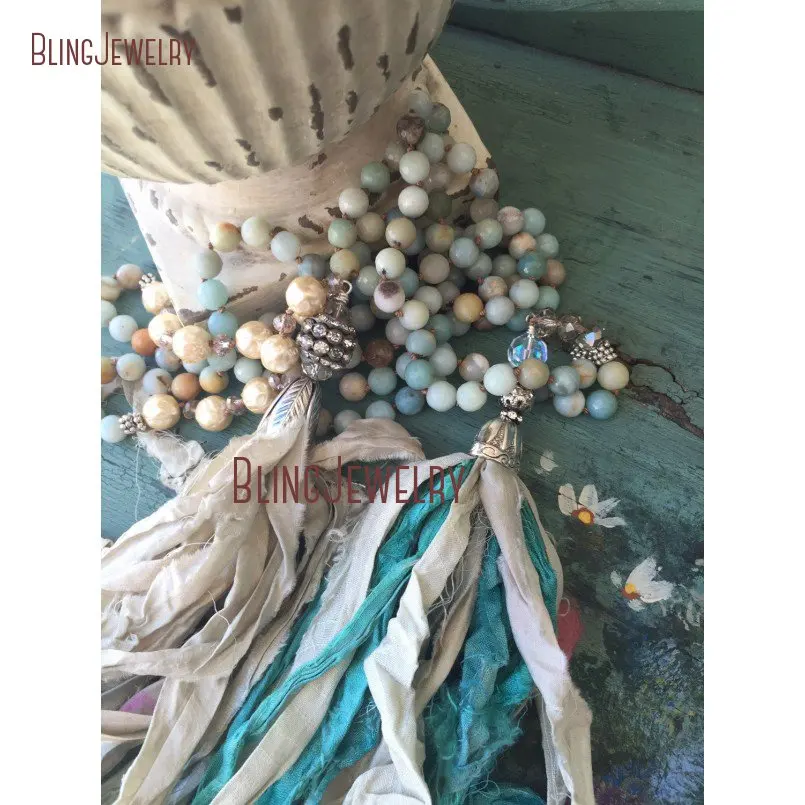 20181226-NM20653- Tasselsamazonite Silk Sari Necklace Outlet