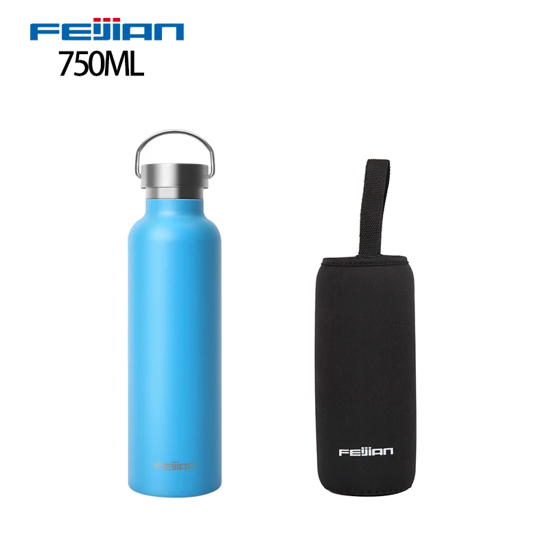 Feijian Sports Thermos bottle Stainless Steel Insulated Outdoor Drinking Water Bottle Vacuum flask travel kettle shaker - Цвет: 750ml  blue sleeve