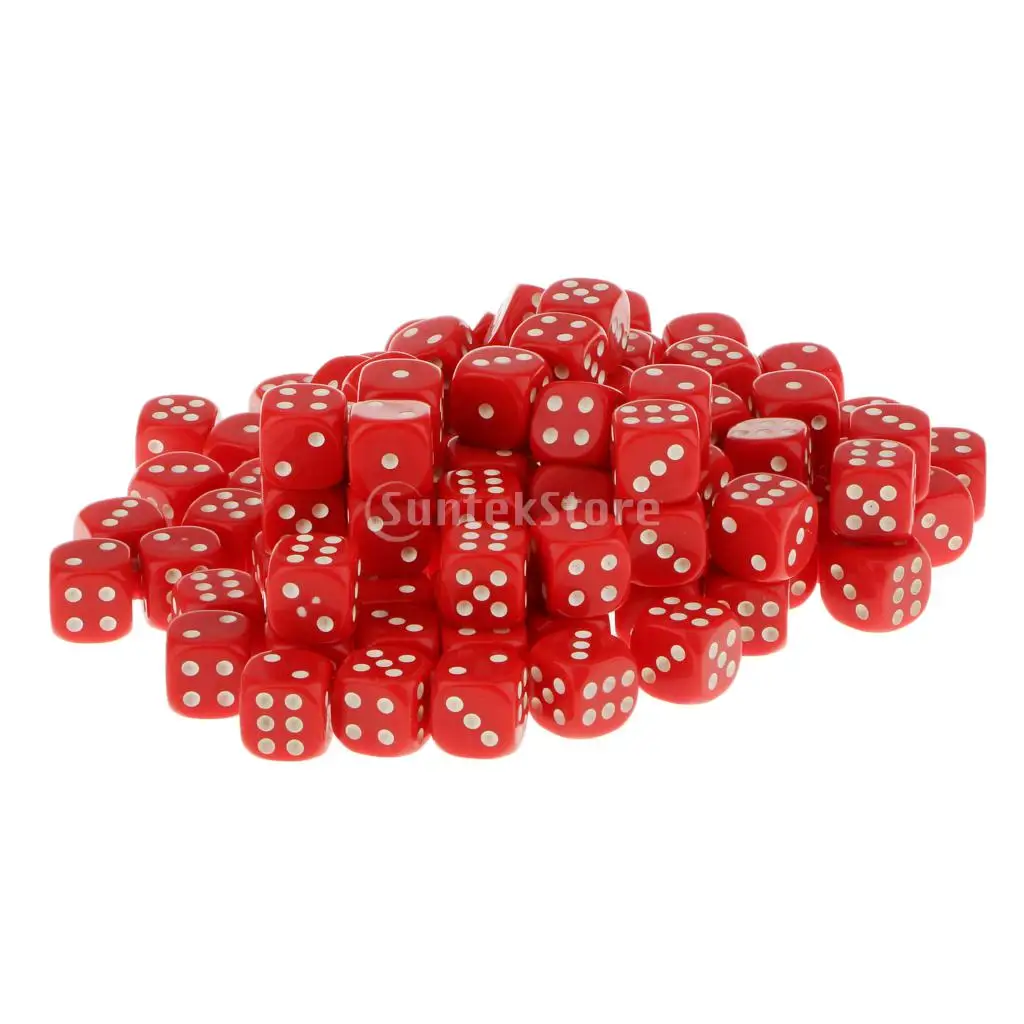 16mm 100pcs Acrylic Six Sided Spot Dice Party Games Dice Eight Colors