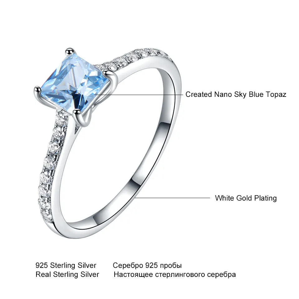 UMCHO подлинное серебряное кольцо 925 пробы изготовленное Nano Sky Blue Topaz винтажное