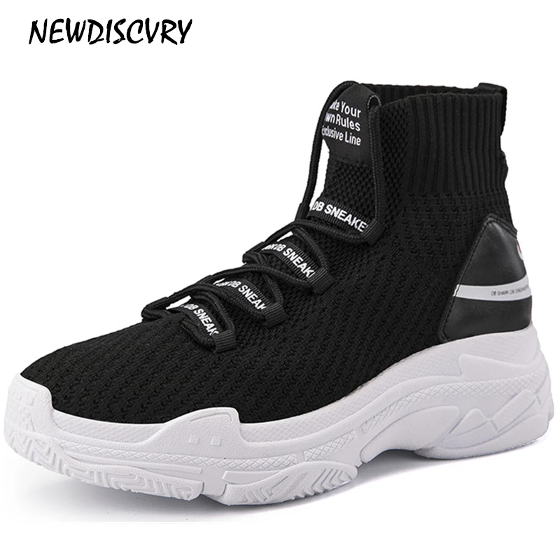 

Newdiscvry Plus Size 36-46 High Top Women's Sock Sneakers 2019 Spring Women Knit Breathable Shark Shoes Men Platform Footwear