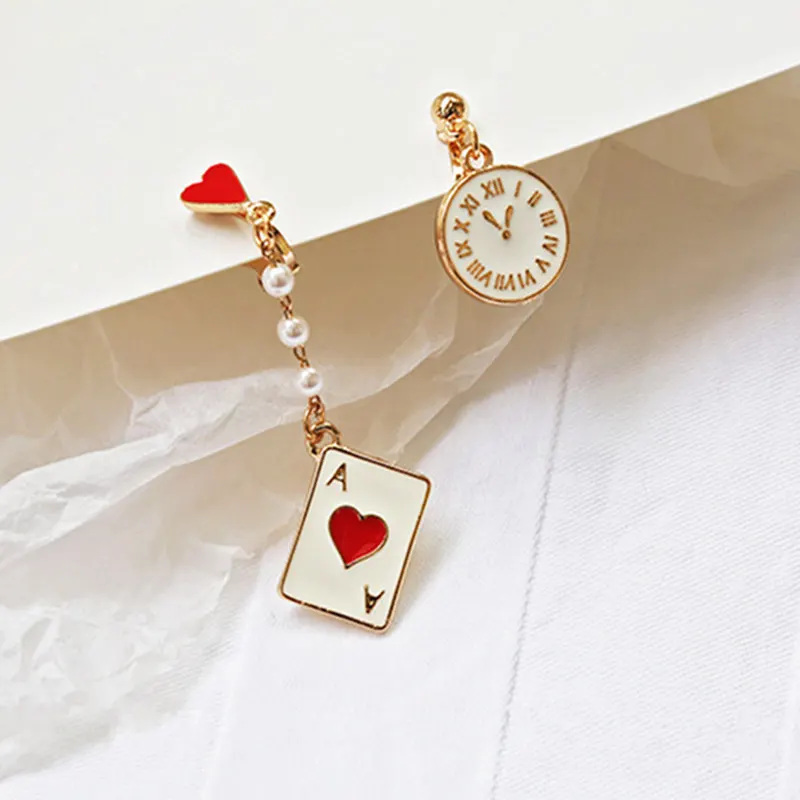 

Hot selling Rock Dangle Earrings for Women Girls Poker Clock Asymmetrical Statement Earring Long Created Pearl Brincos Jewelry