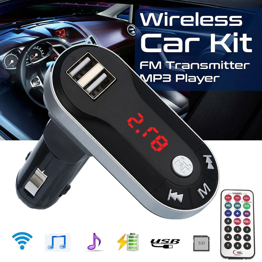 

New car MP3/WMA Wireless FM Transmitter MP3 Player Handsfree Car Kit USB TF SD Remote CVC Hands free Car Kit FM Transmitter