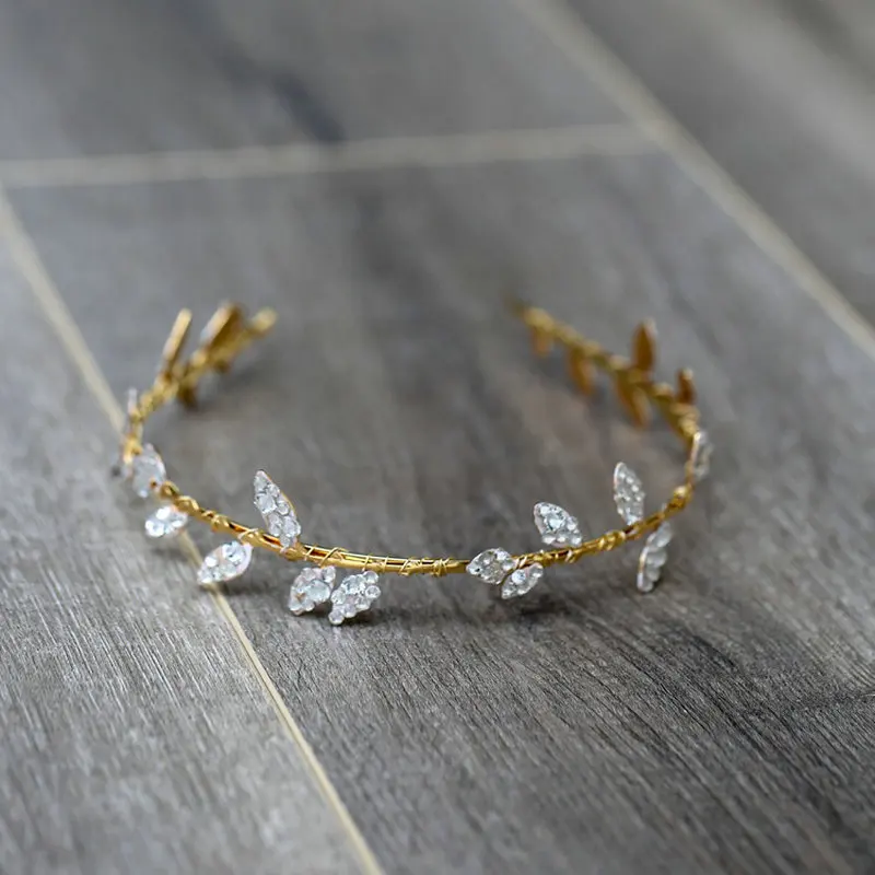 

2019 New Arrival Roman Style Bridal Wedding Hair Accessories Gold Leaves Rhinestone Headband
