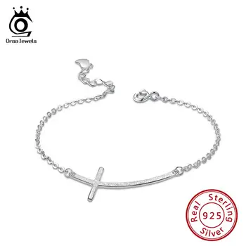 

ORSA JEWELS Genuine Silver 925 Women Bracelets Cross Shape Frosting Surface Sterling Silver Female Jewelry Bangle Gift OSB41