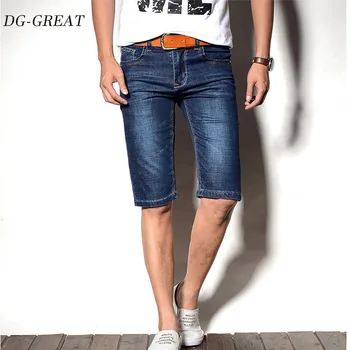 

Summer New Cotton Denim Shorts Men Jeans Pocket Knee-Length Solid Blue Black Scratch Male Short Trousers Plus Size