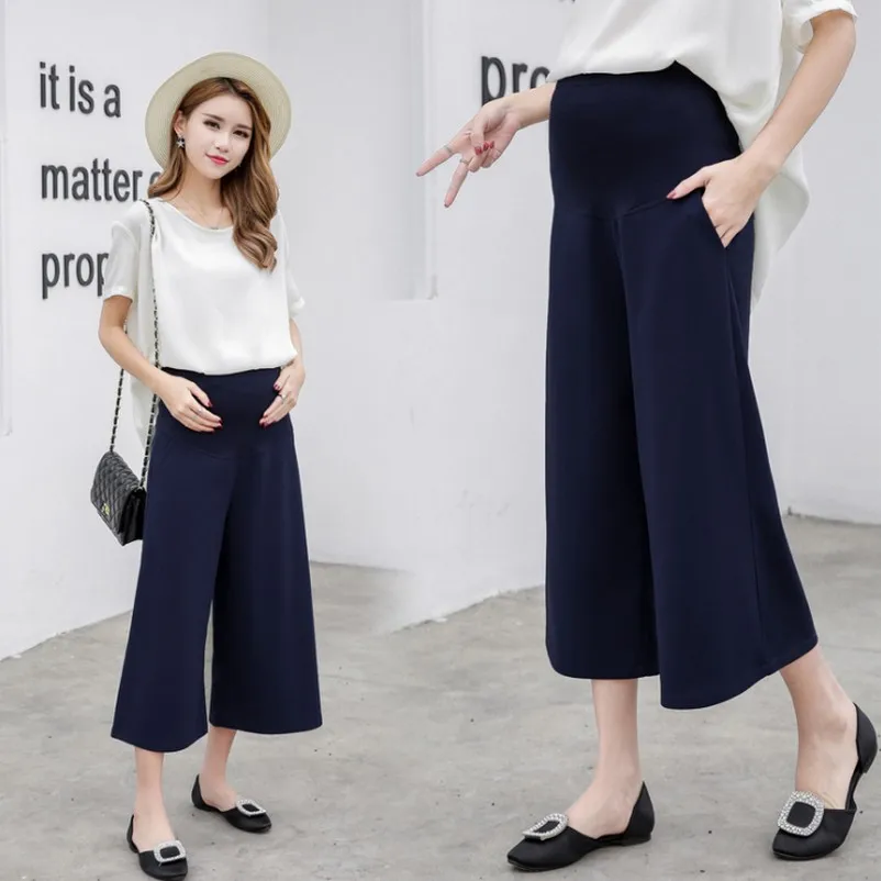 

New Plus Size Maternity Gown Fashion Pregnant Pants Elastic Waist Wide Leg Pants Casaul Loose Capris For Pregnancy Women