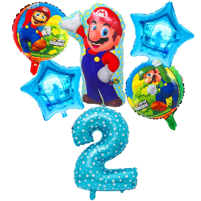 6 шт./компл. Супер Марио воздушные шары 30 дюймов шара с цифрой День рождения украшения для детей классический синий и красный цвета Mario Bros товары из майлара - Цвет: 2