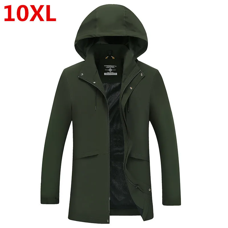 Высокое качество размера плюс 10XL 9XL длинный Тренч мужской бренд-одежда повседневная мужская куртка с капюшоном качественная ветровка Мужское пальто