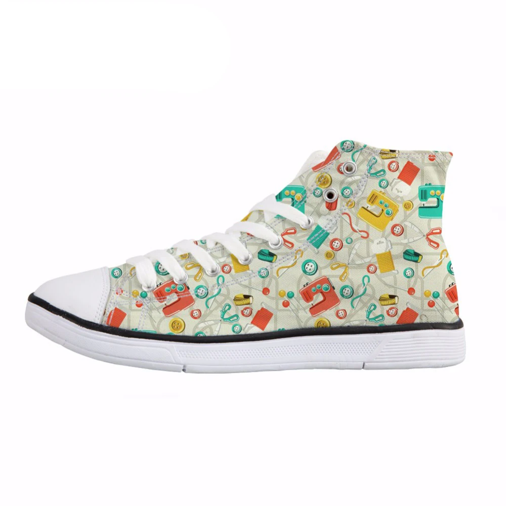 

NOISYDESIGNS Fashion Women High Top Vulcanize Shoes Funny Busy Quilter Print Breathable Canvas Shoe Female Lace Up Sneaker Flats