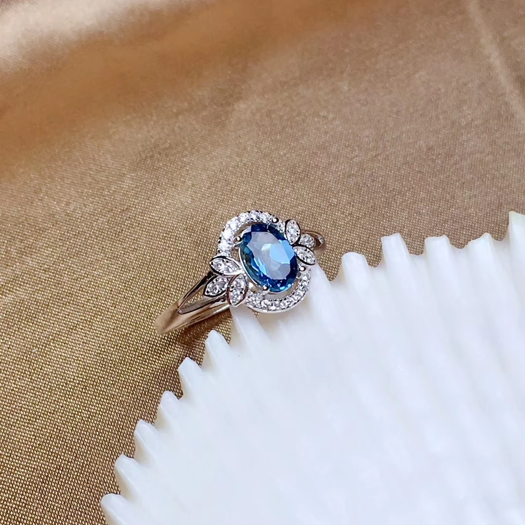 Кольцо с натуральным голубым топазом, кольцо с натуральным драгоценным камнем из серебра S925 пробы, модные женские вечерние ветви в виде листьев, хорошее ювелирное изделие