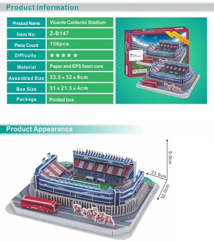 Estádio sem Instruções Inteligente Happy Modelo Puzzle Estádio Vicente Calderón Lembrança Material Papel Faça Você Mesmo Brinquedos & 3d 3 Quebra-cab.