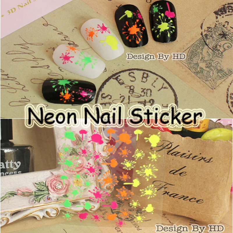 

5pcs Neon Firework Splashing Spot Nail Art Sticker Fluorescent Colorful Sparkle Stain Decals French Manicure no.7