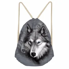 Повседневные женские и мужские мешки с Кулиской 3D Животные волк Печать Рюкзаки для хранения Softback дорожная пляжная сумка для подростков BoysSumka