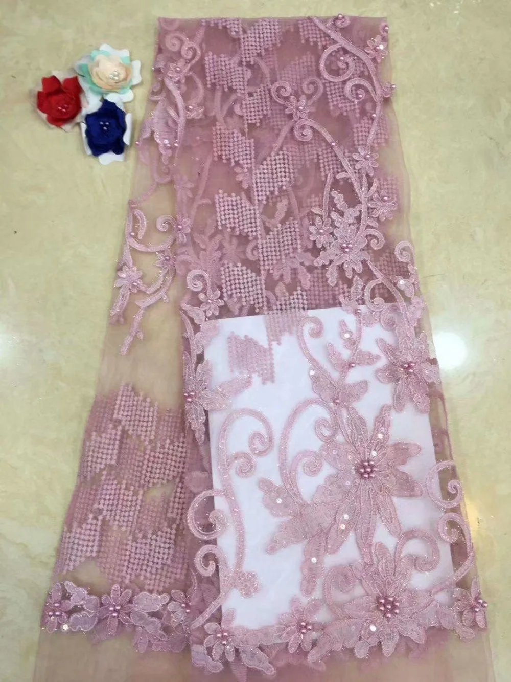 

Latest African tulle Lace Fabric High Quality net Lace with beads For Wedding Dress
