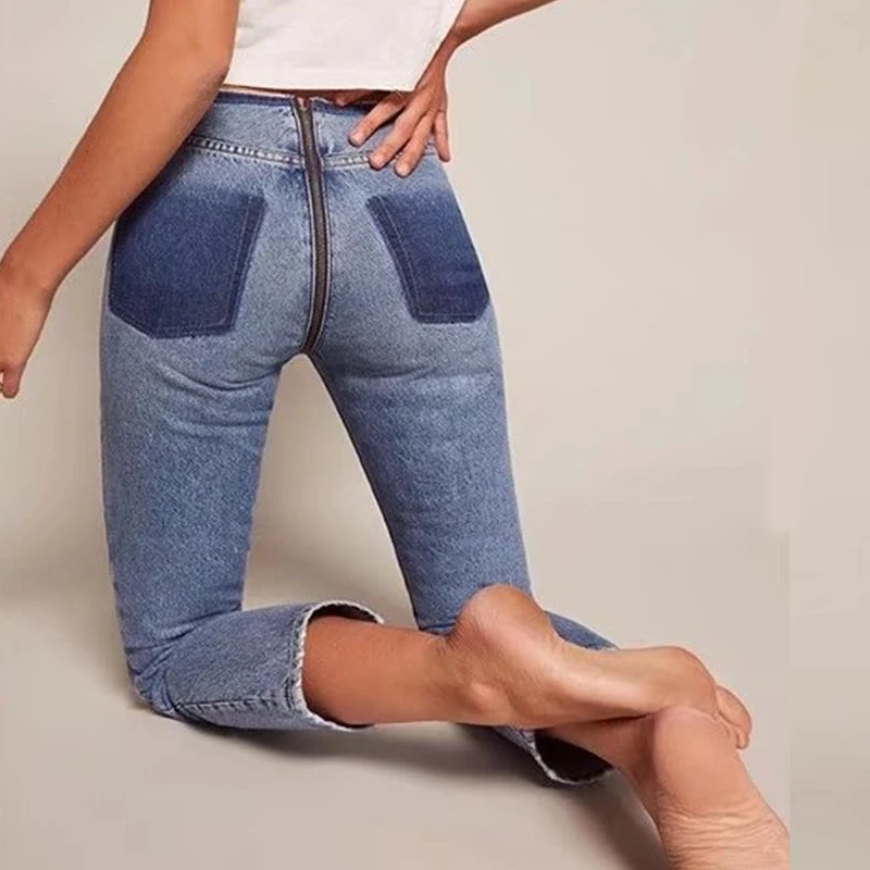 Butt Front Back Zipper Jeans Women 