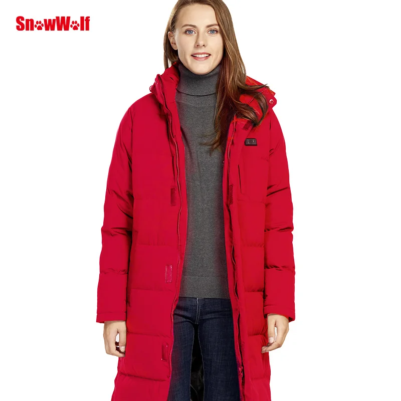 SNOWWOLF 2019 الرجال النساء USB ساخنة سترة الشتاء في الهواء الطلق عشاق طويلة مقنعين التدفئة معطف الكهربائية الحرارية الملابس للمشي