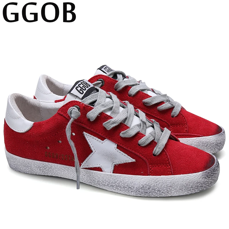 

GGOB 2018 New Fashion Brand Womens Flats Shoes Genuine Leather Red Casual Shoes Walking Outdoor Sneakers Woman shoes Free ship