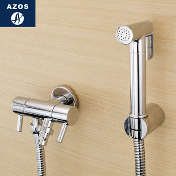 

Azos Bidet Faucet Pressurized Sprinkler Head Brass Chrome Cold Water Two Function Toilet Space Saving Washing Machine Round