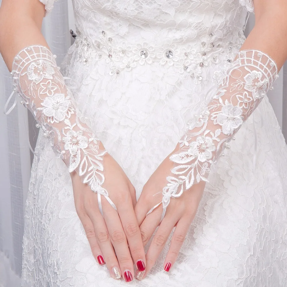 Дешевые перчатки без пальцев невесты ucuz цветок горный хрусталь короткие женские Аксессуары свадебные перчатки для невесты