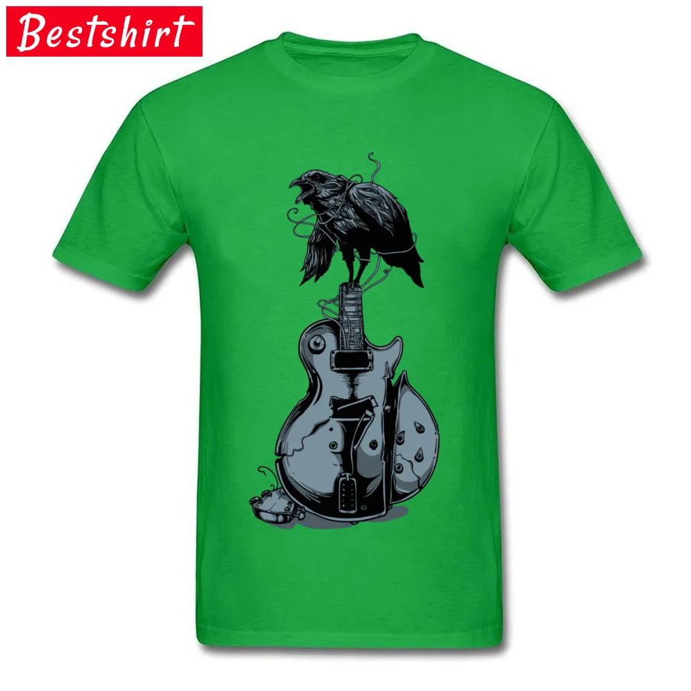 Crow on Guitar 16327 Tops T Shirt Funky Crew Neck Casual Short Sleeve Cotton Men T-shirts Fashionable Tops & Tees Crow on Guitar 16327 green