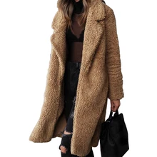 Женские куртки из смесовой шерсти для офиса, женские длинные плюшевые пальто, флисовые куртки, зимняя уличная одежда, Пушистый кардиган размера плюс, пальто M0166
