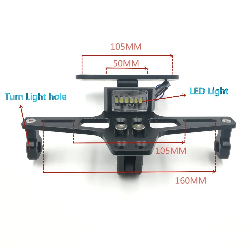 Универсальный Мотоцикл Регулируемый номерной знак рамки держатель кронштейн с поворотов Тормозная лампа Янтарный/красный свет COB