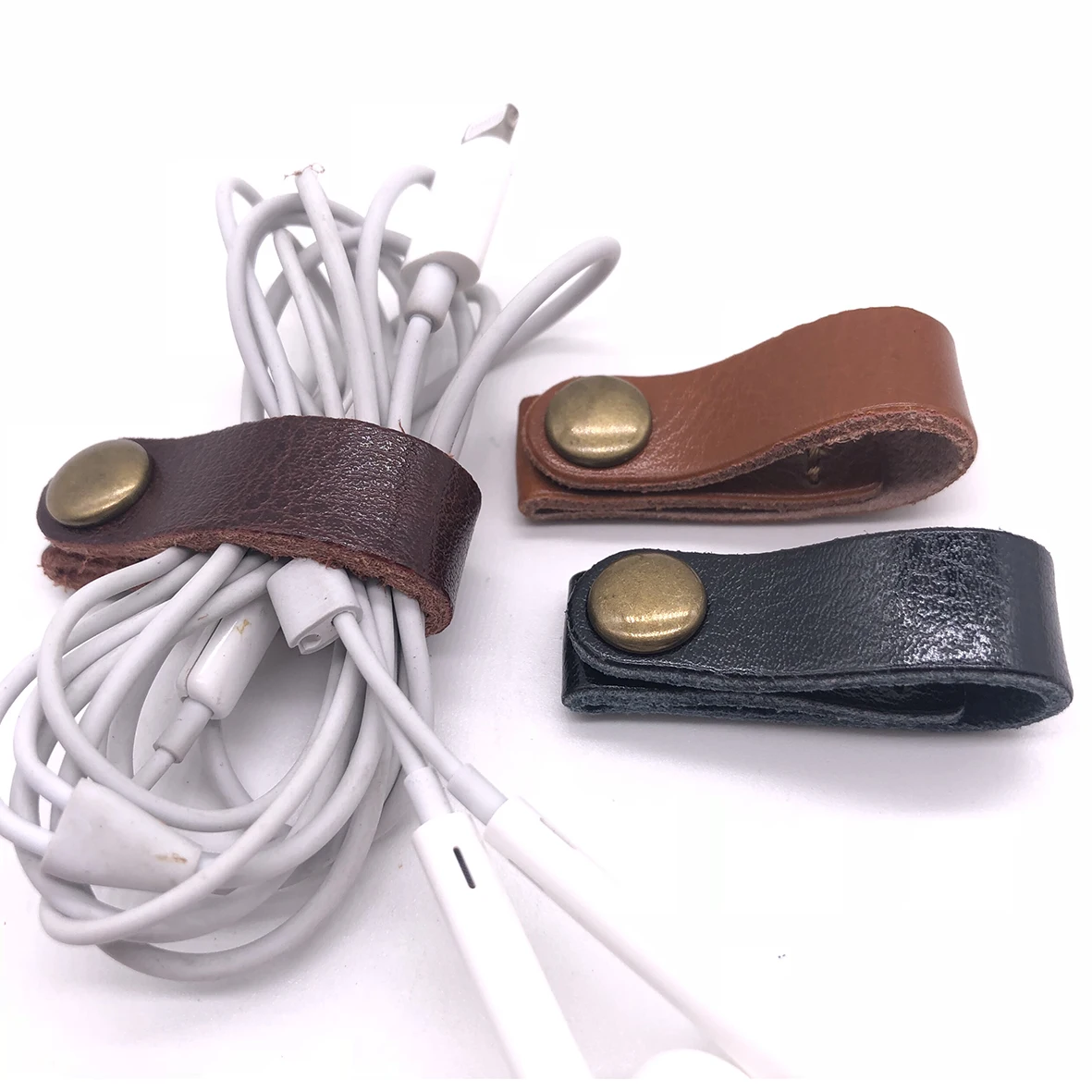 

Lengthen Genuine Leather Earphone Cable winder wrapped Cord Line Bobbin Winder Clip Tie Holder Wrap Wire Organizer