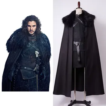 

Game of Thrones Cosplay Stark Jon Snow Costume Night's Watch Outfit Cosplay Costume Full Set Belt+Cloak+Gloves+Straps+Top+Vest