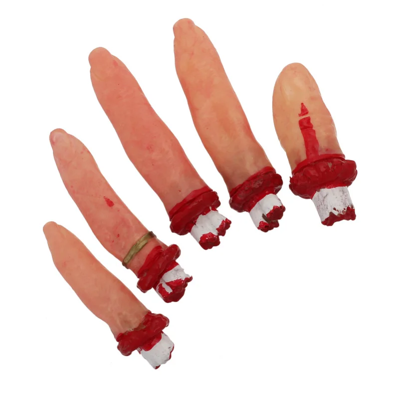 5pcsset halloween horror pops fake lifesize latex fingers bloody severed cut off hand finger haunted house party decoration