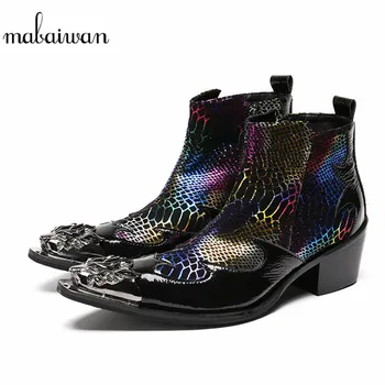 Mabaiwan New Italy Men Shoes Autumn Leather Ankle Boots Slipper Metal Pointed Toe Shoes Men Flats Colorful Military Cowboy Boots Mabaiwan New Italy Men Shoes Autumn Leather Ankle Boots Slipper Metal Pointed Toe Shoes Men Flats Colorful Military Cowboy Boots