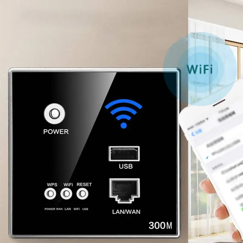 

300M In-Wall Wifi Wireless Router Socket Access Point Panel AP Router USB Charging Smart Socket WIFI Repeater Extender for Hotel