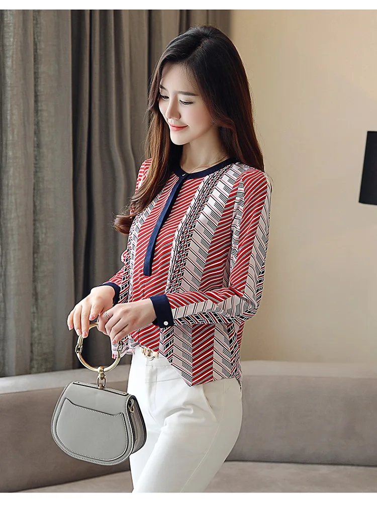 Autumn Long Sleeve Striped Chiffon Blouse Shirt Fashion Woman Blouses OL Blouse Women Tops Blusa Feminina Shirt 1141 40