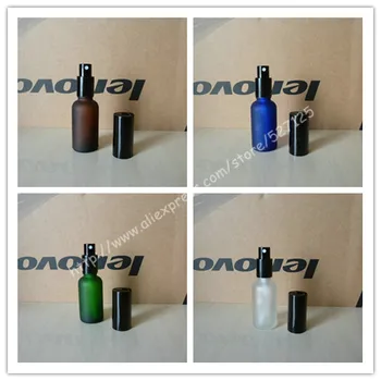 

30ml frosted clear/green/brown/blue glass bottle with shiny black sprayer, mist glass bottle. travel refillable perfume bottle