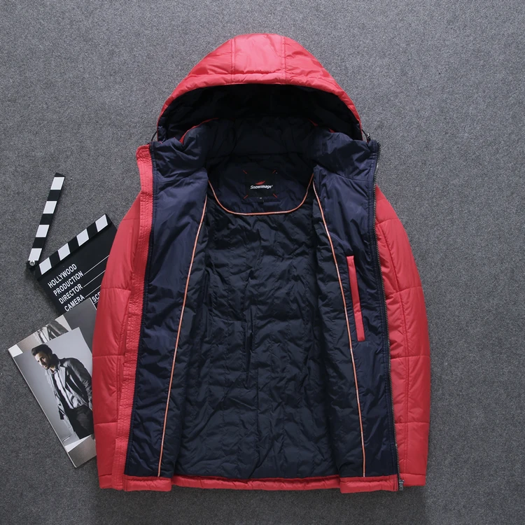 Зимняя парка Мужская для Европы и США брендинг одежды тонкая Повседневная теплая куртка с капюшоном мужская красная синяя зимняя куртка Q104