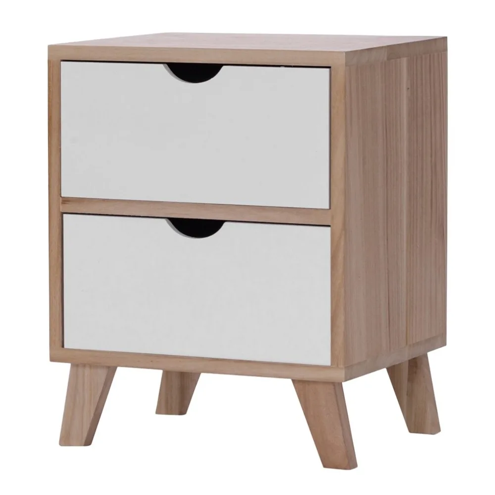 

2 Drawer Cabinet Wooden Bedside Table With Four Solid Wood Legs Home Furniture Filing Pedestal Durable Nightstand Home Furniture