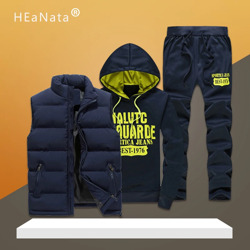 

3 Pieces Men's Sports Suit Vest Hoodies Pants Compression Clothing Fitness Training Jogger Sets Printed Tracksuit Men Clothes