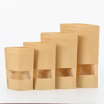 

50pcs Zipper bag coffee candy food packaging bags kraft paper ziplock bag with window