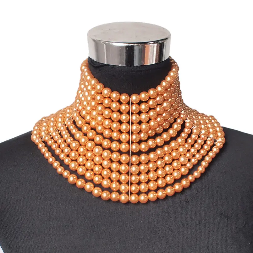 MANILAI Брендовое эффектное ожерелье с искусственным жемчугом для женщин, колье-ошейник с бусинами, свадебное платье, украшение из бисера - Окраска металла: Orange