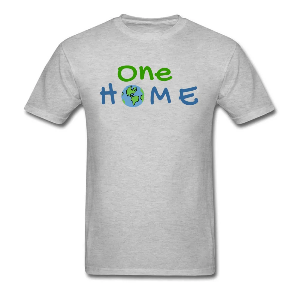 One Home Environmental Message Men Funny Tops Shirts Crewneck Thanksgiving Day Pure Cotton T Shirt Family Short Sleeve T Shirt One Home Environmental Message grey