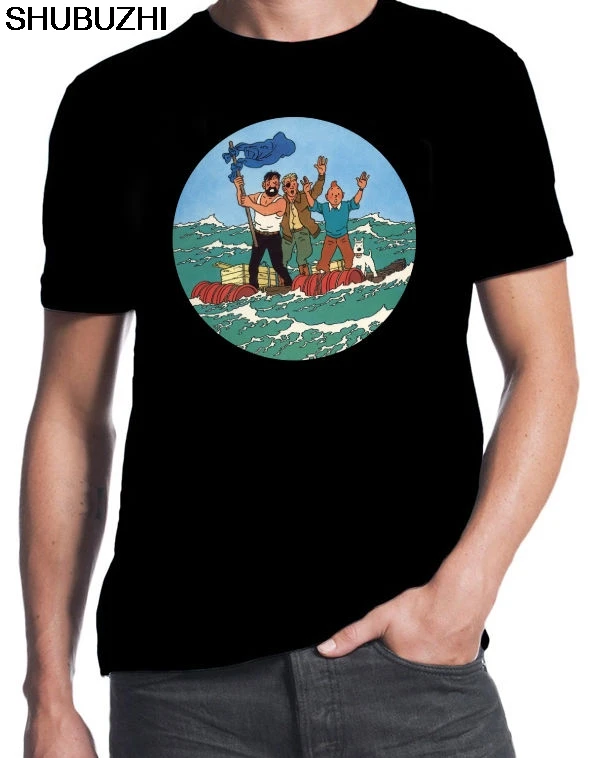 

Tintin And Red Sea Sharks Classic Retro Adventure Funny Comic Book Black T-Shirt sbz1060