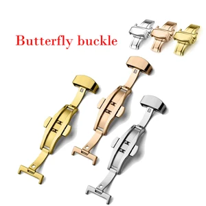 16 18 20 22mm Stainless Steel Solid Double Push Button Fold Watch Buckle Butterfly Deployment Clasp Watch Strap 12mm