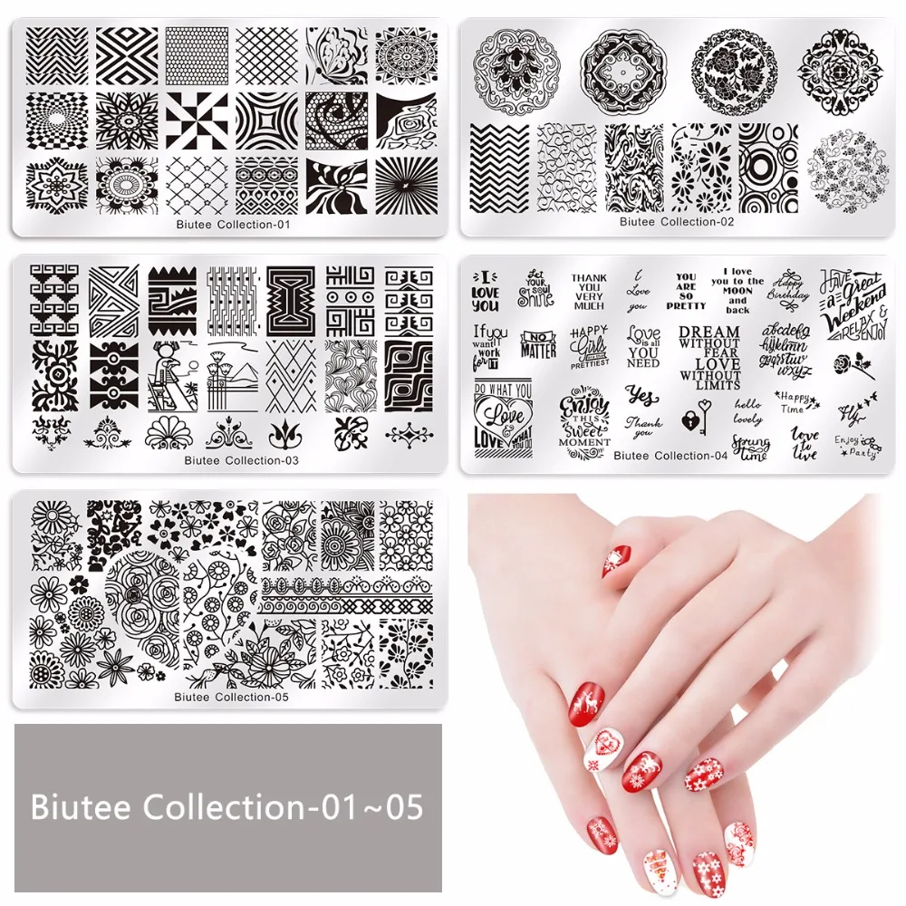 Preise Biutee 15Pcs Verschiedenen Desgins Nagel Platten Nail art Stempel Stanzen Platten + 1Pc Stempel DIY Nagel Maniküre Werkzeug set