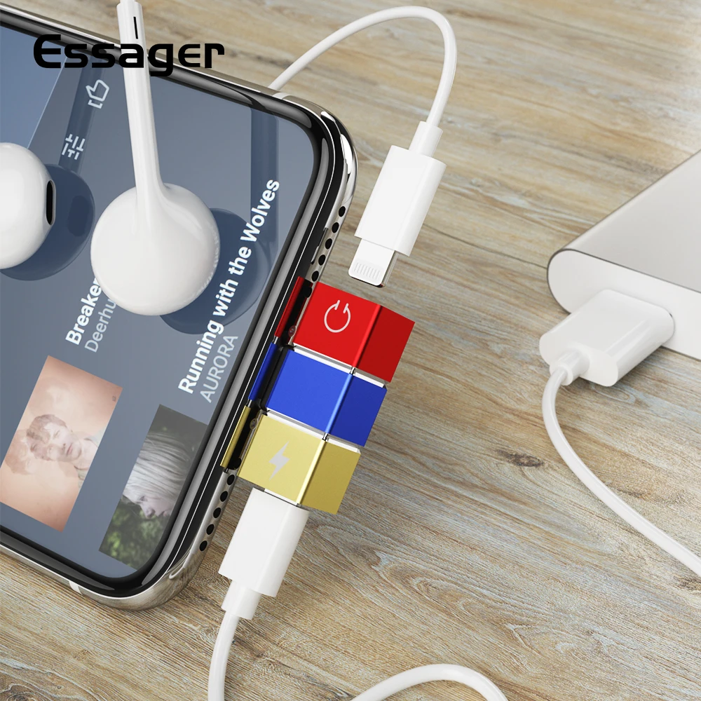 

Essager Aux Audio Adapter For iPhone Xs Max X R 8 7 Headphone Splitter For iPhone Male To For iPhone Female Coverter OTG Adapter