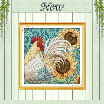 

Sunflower and cock,animal Home Decor,11CT pattern printed on the canvas DMC Cross Stitch kits,14CT needlework Set DIY embroidery