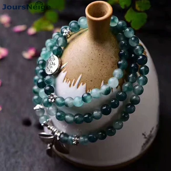 

Wholesale Green Water chalcedony Crystal Bracelets Beads Tibetan Silver Leaf Pendant Lucky for Women Crystal Bracelet Jewelry