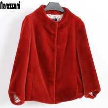 Женская куртка из искусственного меха Nerazzurri, черный, красный, розовый, цветное пальто из искусственного меха, короткая, размера плюс, верхняя одежда из искусственного меха, 5xl, 6xl, 7xl