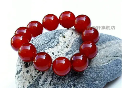 Beautiful 14 Mm Red Agate Beads Elastic Bracelet Jewelry Fashion The Best Gift