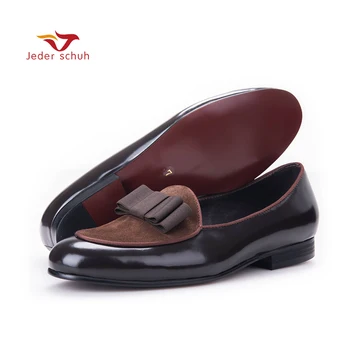 

Men loafers Stitching leather leather loafer bow three color collocation wedding and party shoes